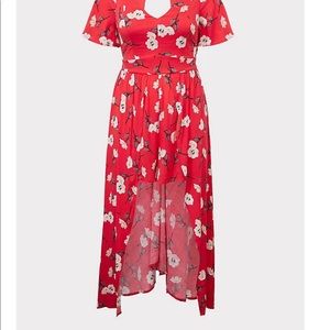 RED FLORAL CHALLIS WALK THROUGH ROMPER